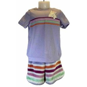 Lands’ End Girls Short Sleeve Tee & Soft Plush Fleece Shorts Pajama Set Size 6